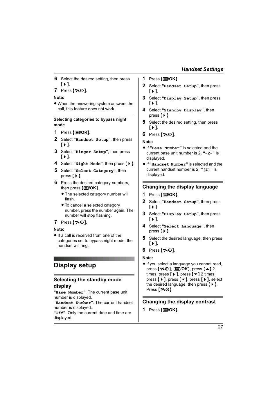 Display setup | Panasonic KX-TG1840NZ User Manual | Page 27 / 61