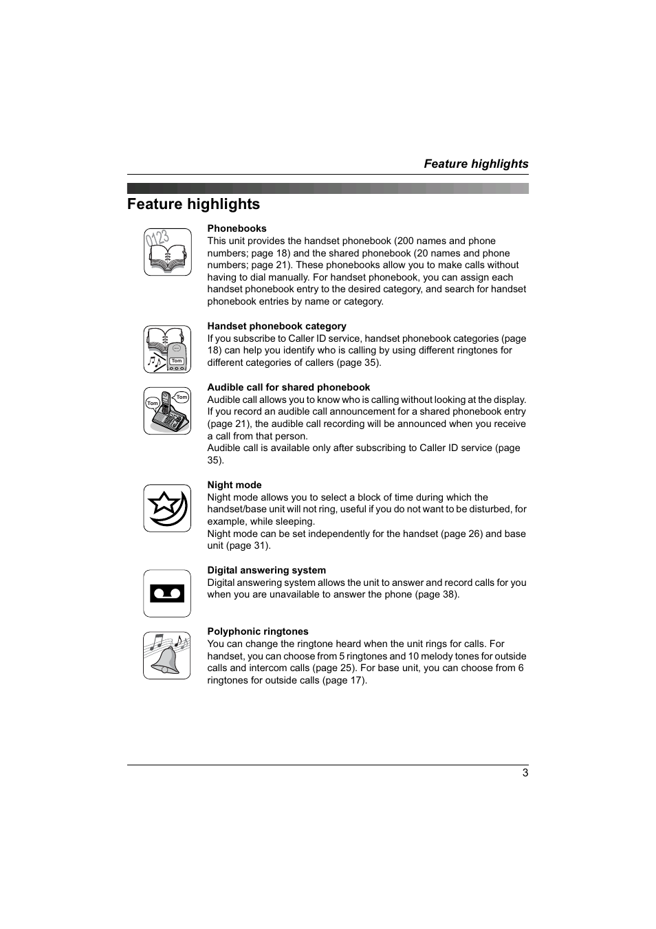 Feature highlights | Panasonic KX-TG1840NZ User Manual | Page 3 / 61