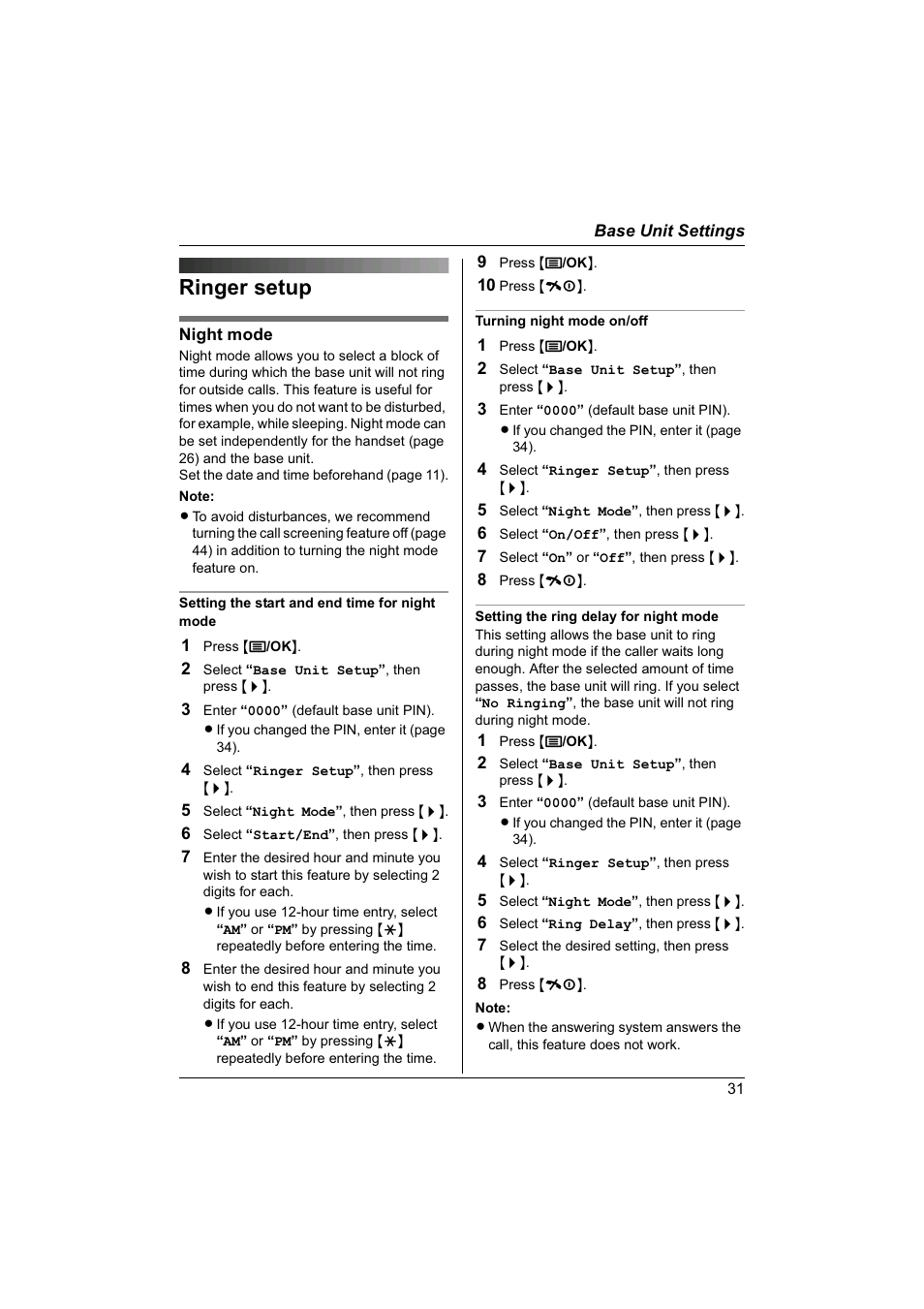 Ringer setup | Panasonic KX-TG1840NZ User Manual | Page 31 / 61
