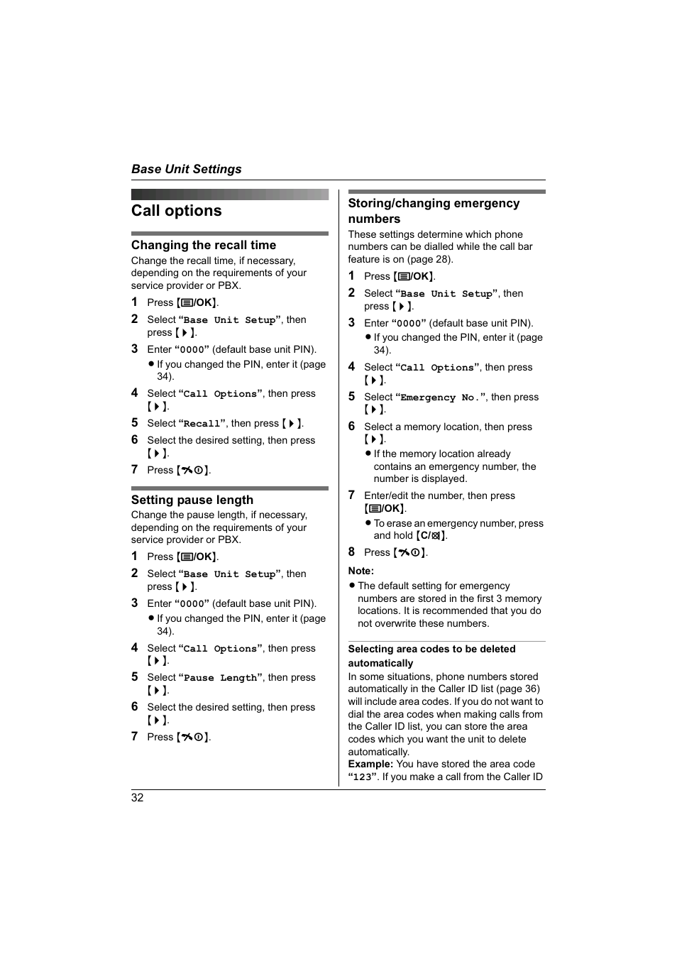 Call options | Panasonic KX-TG1840NZ User Manual | Page 32 / 61