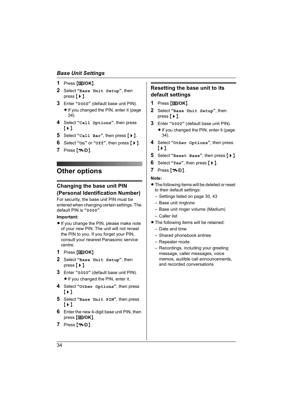 Other options | Panasonic KX-TG1840NZ User Manual | Page 34 / 61