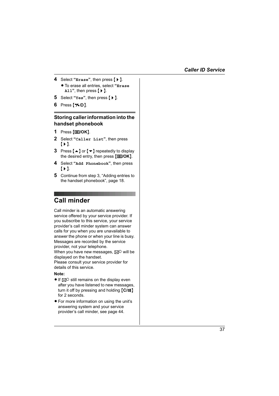 Call minder | Panasonic KX-TG1840NZ User Manual | Page 37 / 61