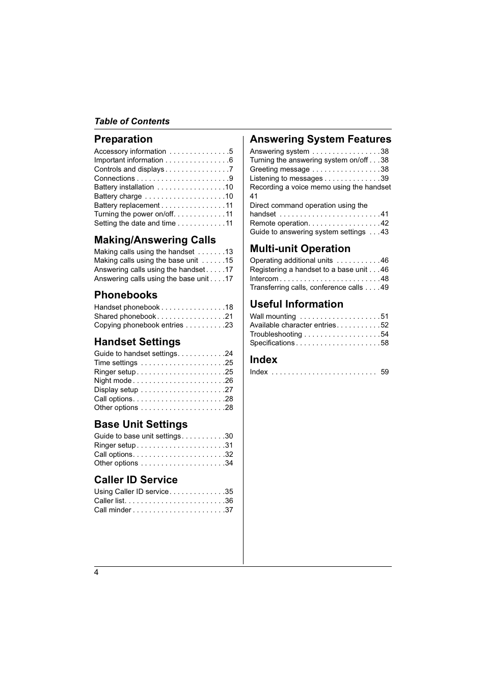 Panasonic KX-TG1840NZ User Manual | Page 4 / 61