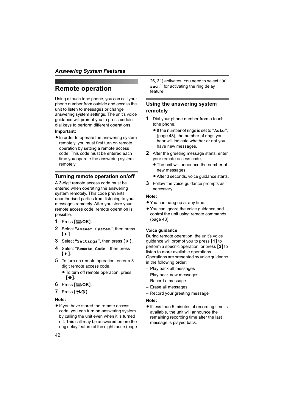 Remote operation | Panasonic KX-TG1840NZ User Manual | Page 42 / 61
