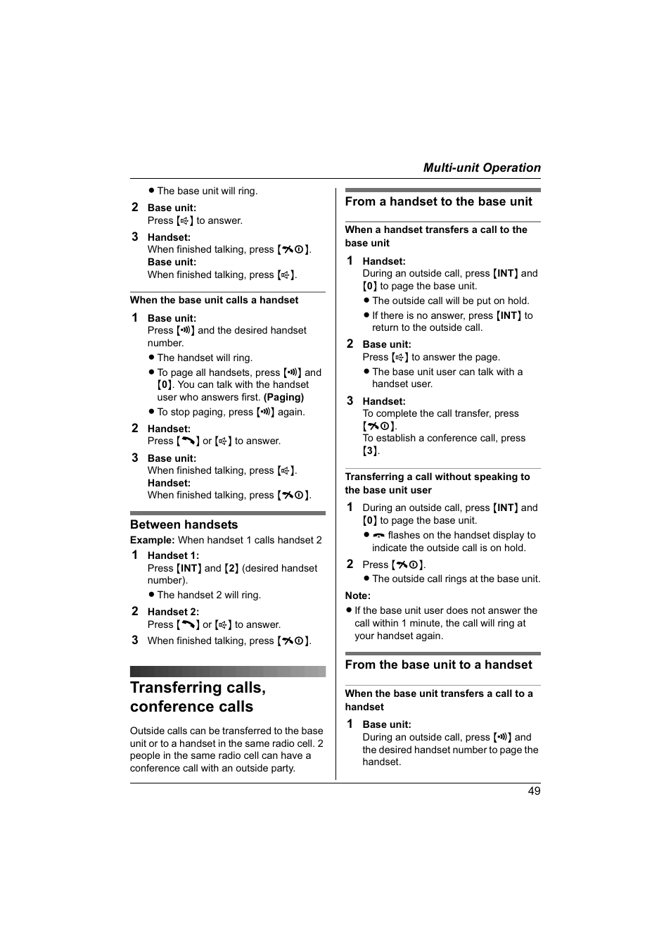 Transferring calls, conference calls | Panasonic KX-TG1840NZ User Manual | Page 49 / 61