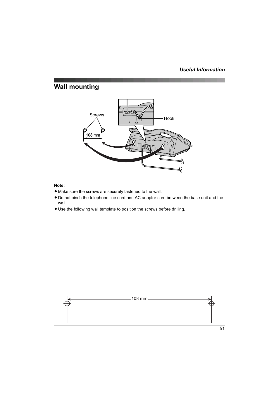 Wall mounting | Panasonic KX-TG1840NZ User Manual | Page 51 / 61