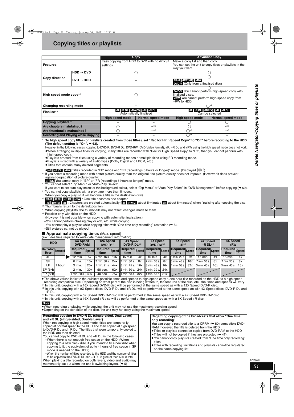 Copying titles or playlists | Panasonic DMR-EH575 User Manual | Page 51 / 84