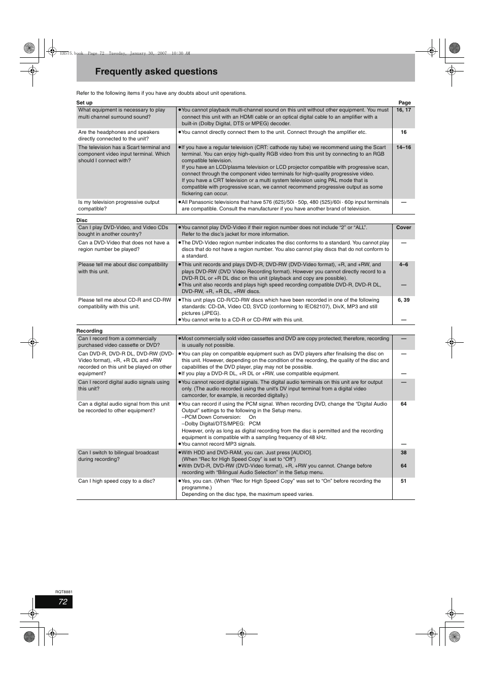 Frequently asked questions | Panasonic DMR-EH575 User Manual | Page 72 / 84