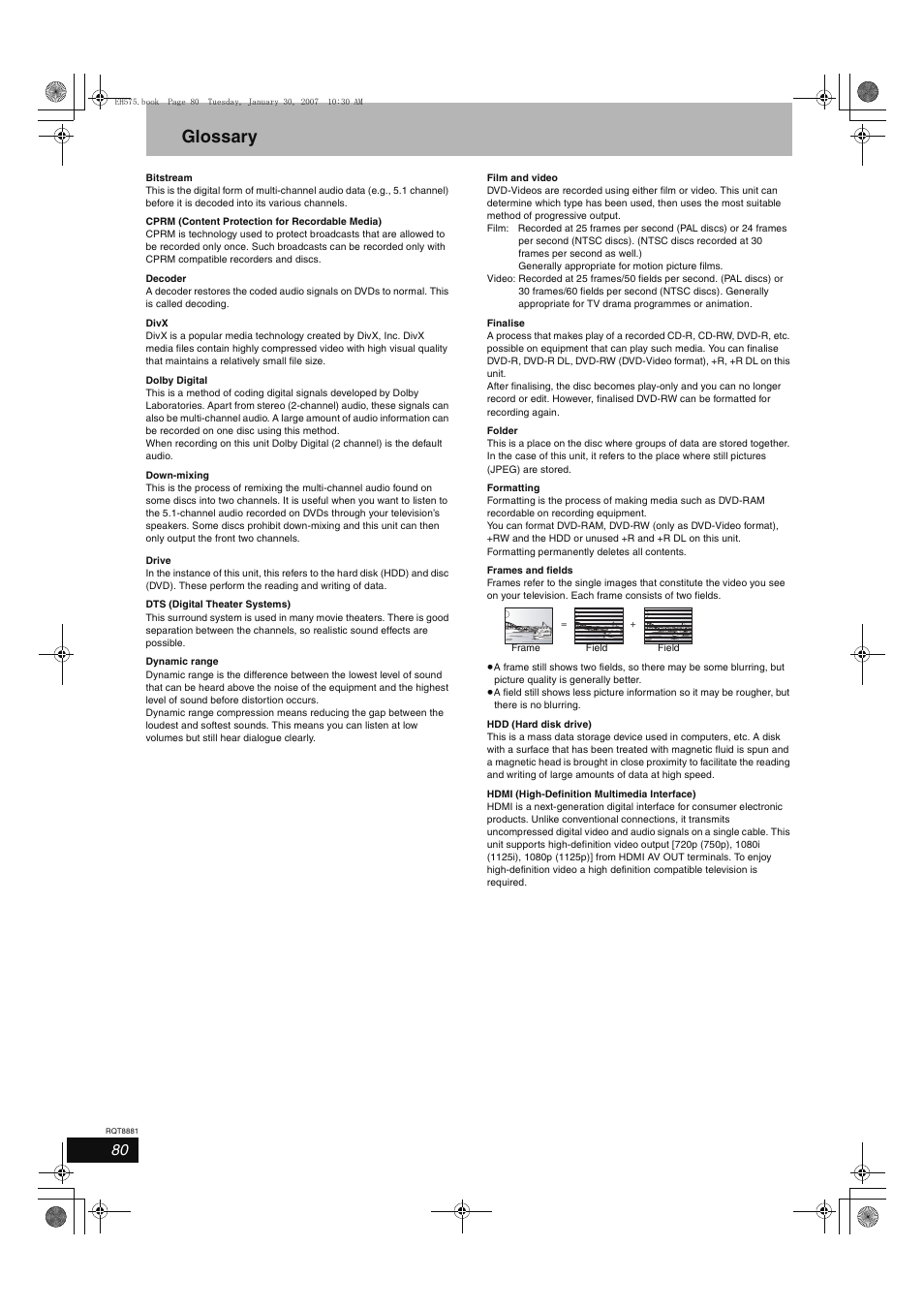 Glossary | Panasonic DMR-EH575 User Manual | Page 80 / 84