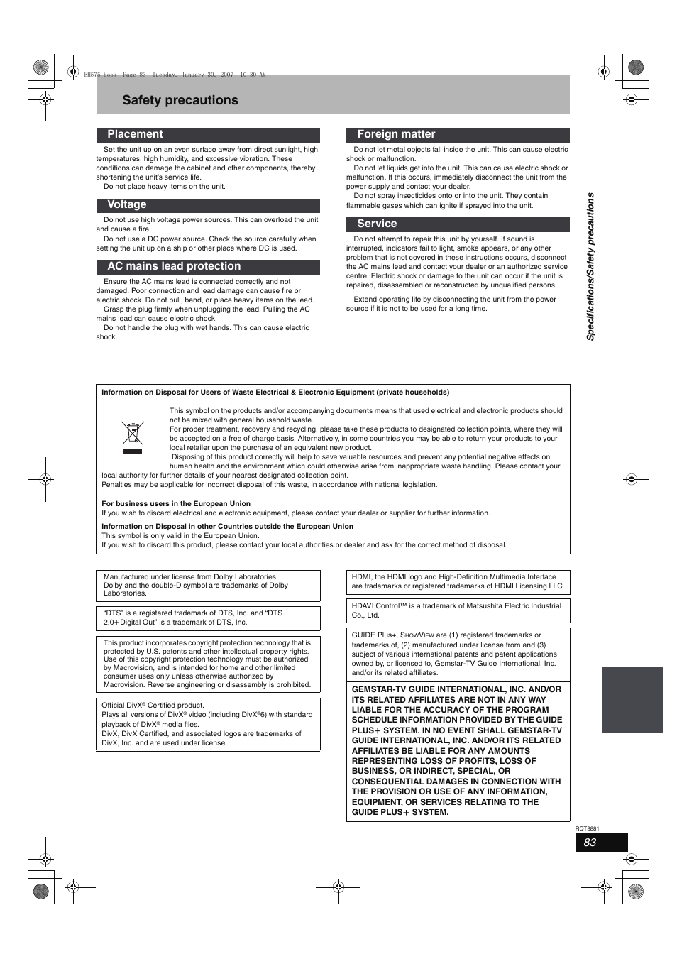 Safety precautions | Panasonic DMR-EH575 User Manual | Page 83 / 84