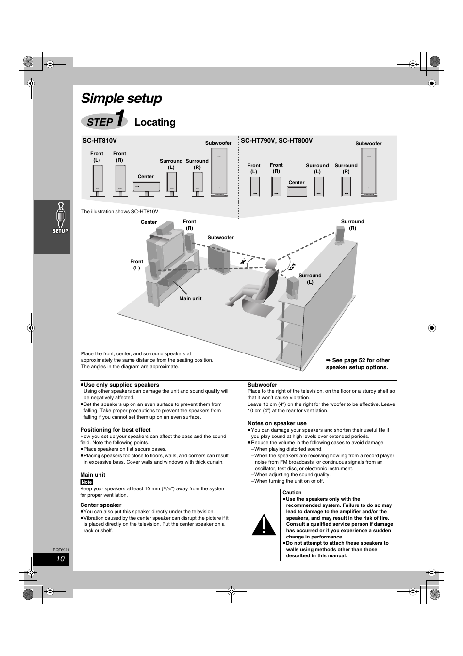 Simple setup, Step 1 locating, Step | Locating | Panasonic SC-HT790V User Manual | Page 10 / 64