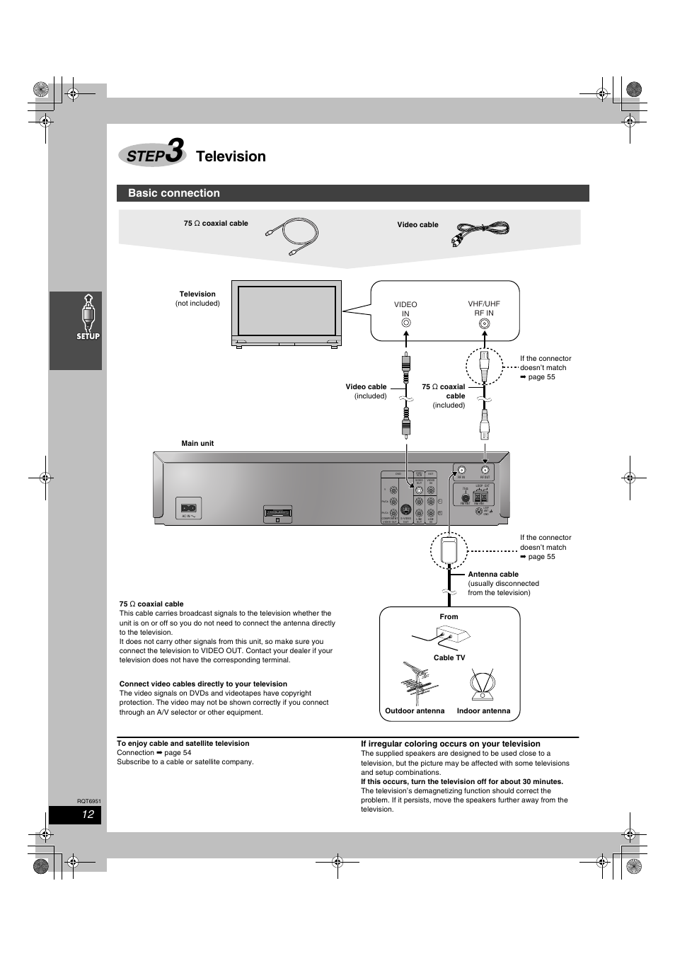 Step 3 television, Step, Television | Basic connection | Panasonic SC-HT790V User Manual | Page 12 / 64