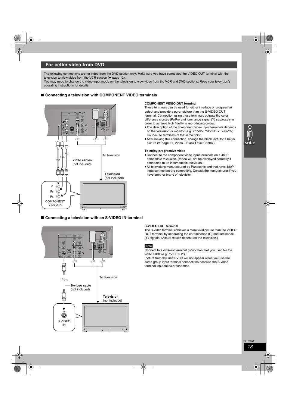 For better video from dvd, Y/b-y/r-y, y/c | Panasonic SC-HT790V User Manual | Page 13 / 64