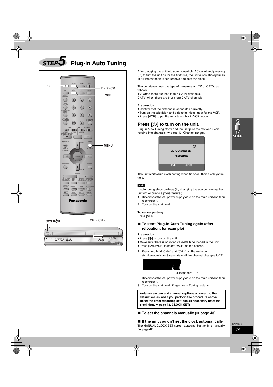 Step 5 plug-in auto tuning, Step, Plug-in auto tuning | Press [ í ] to turn on the unit | Panasonic SC-HT790V User Manual | Page 15 / 64