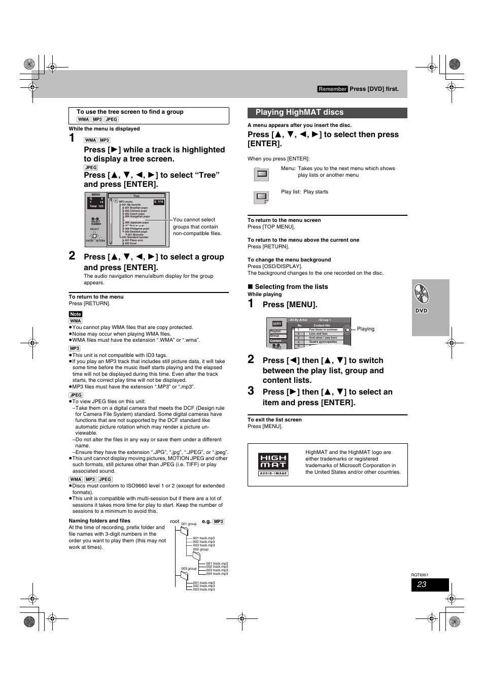 Press [menu, Playing highmat discs | Panasonic SC-HT790V User Manual | Page 23 / 64