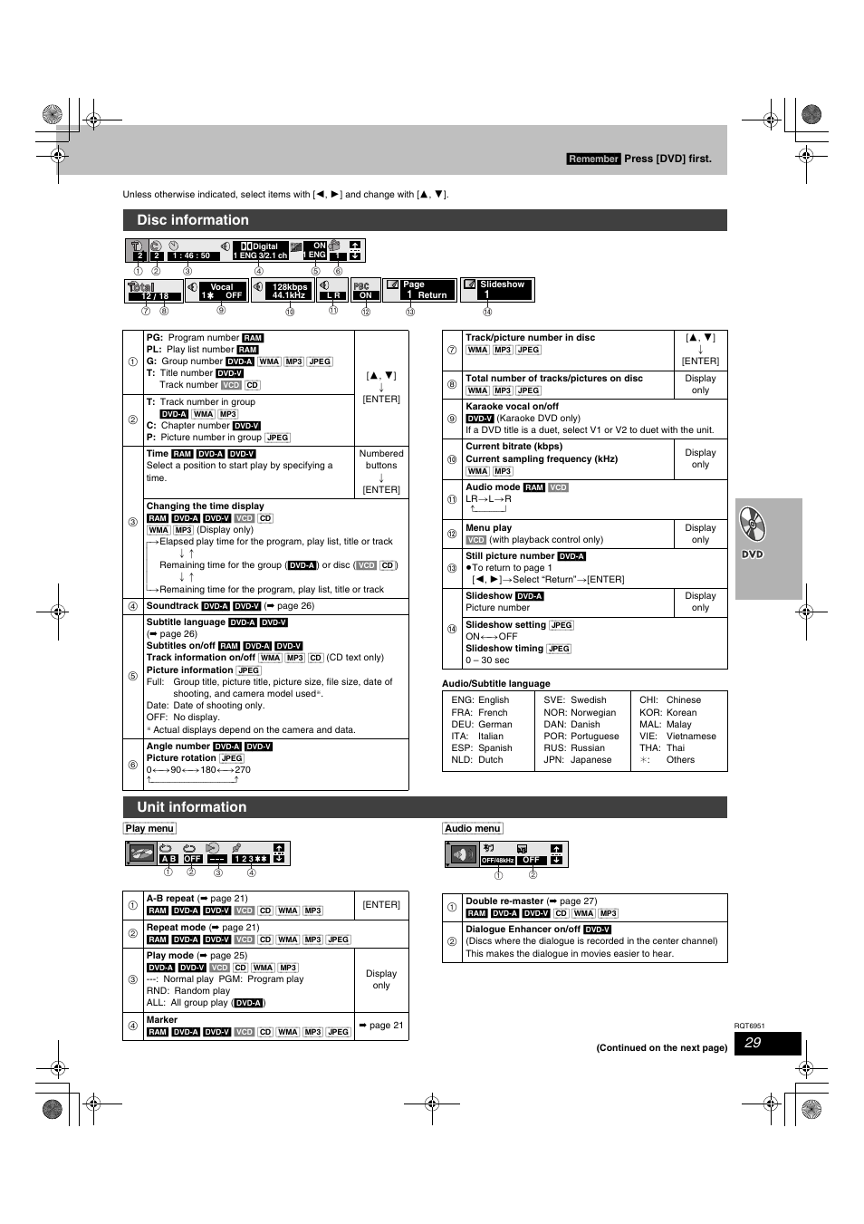 Disc information, Unit information | Panasonic SC-HT790V User Manual | Page 29 / 64