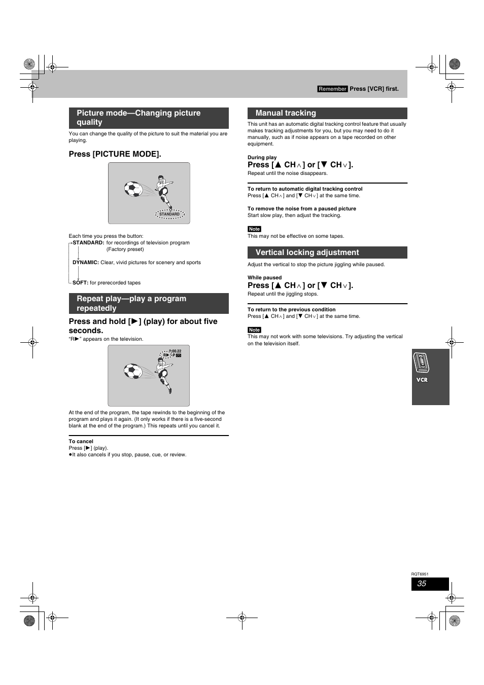 Press [picture mode, Press and hold [ 1 ] (play) for about five seconds, Press [ 3 ch w ] or [ 4 ch x | Manual tracking vertical locking adjustment | Panasonic SC-HT790V User Manual | Page 35 / 64