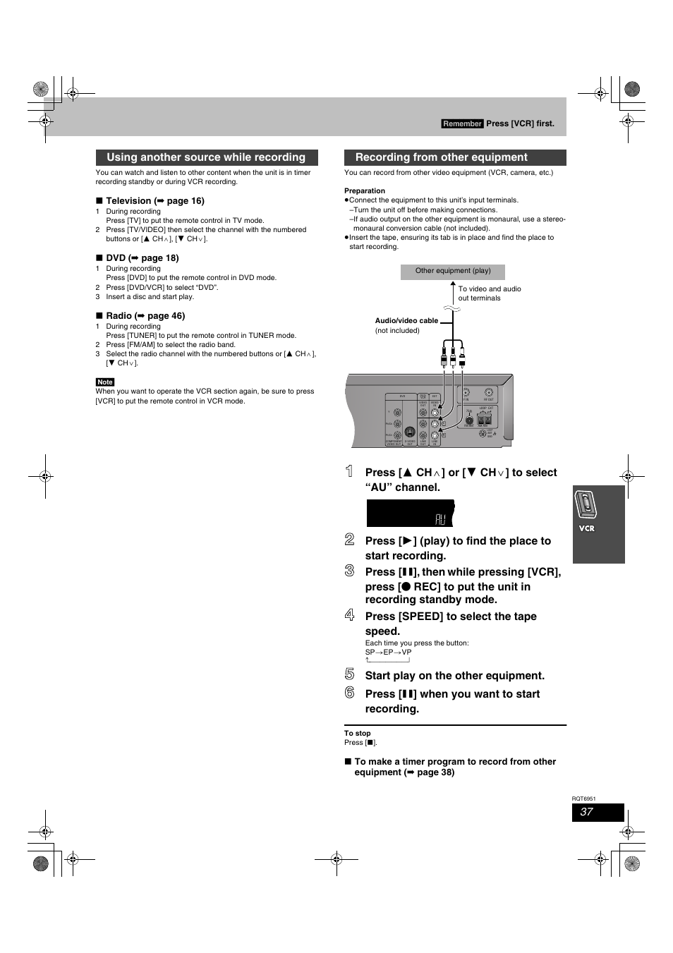 Press, Then, Press [speed] to select the tape speed | Start play on the other equipment, Press [ ; ] when you want to start recording | Panasonic SC-HT790V User Manual | Page 37 / 64
