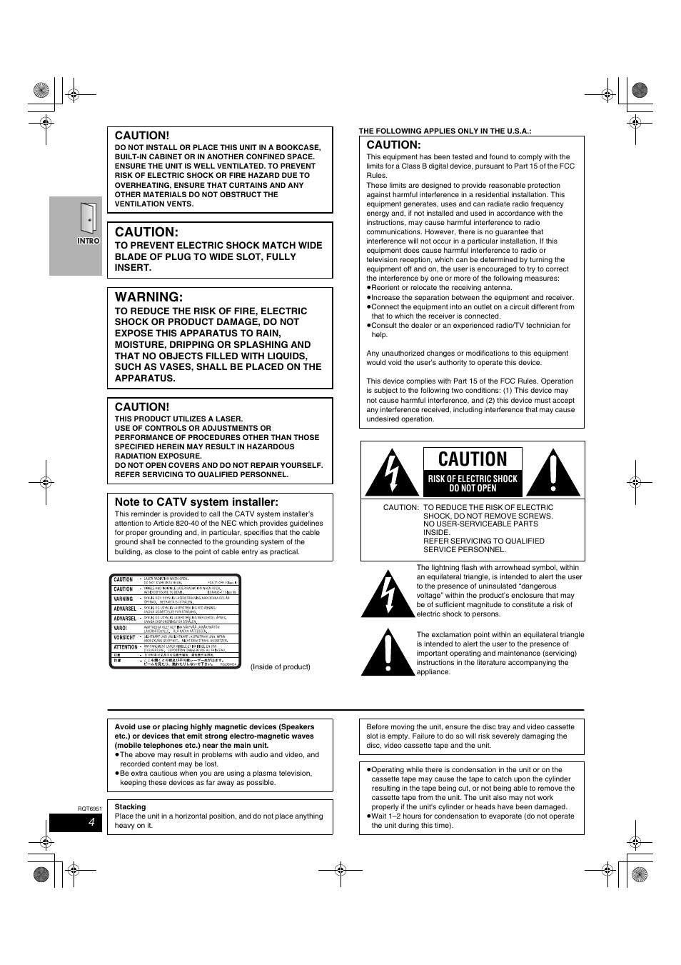 Caution, Warning | Panasonic SC-HT790V User Manual | Page 4 / 64