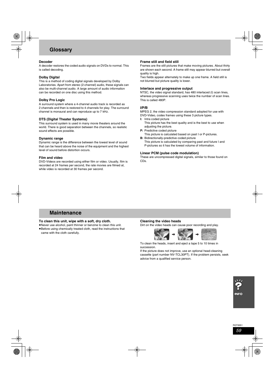 Glossary, Maintenance | Panasonic SC-HT790V User Manual | Page 59 / 64