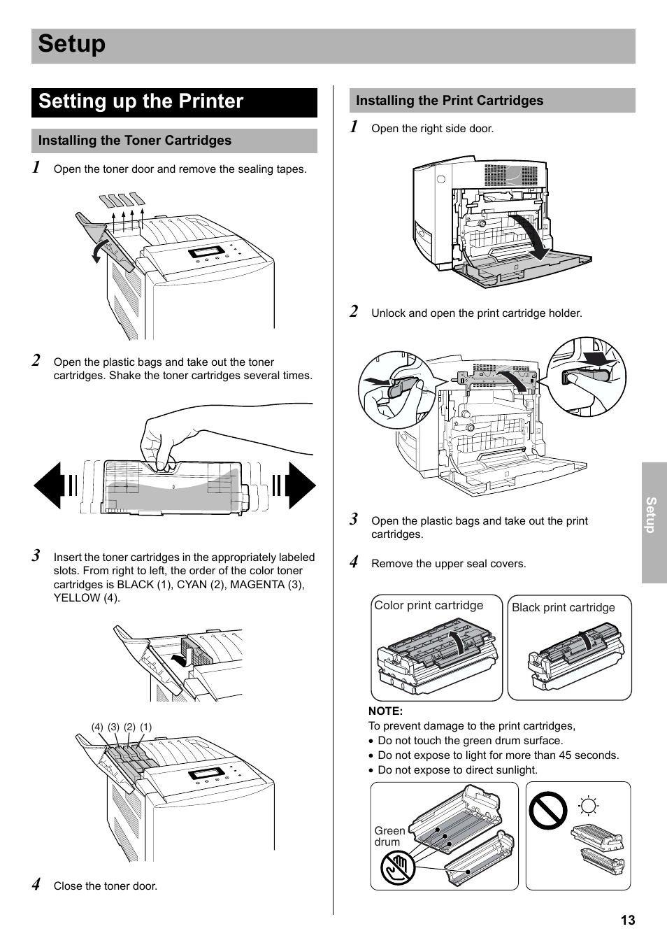 Setup, Setting up the printer | Panasonic KX-CL510 User Manual | Page 13 / 32