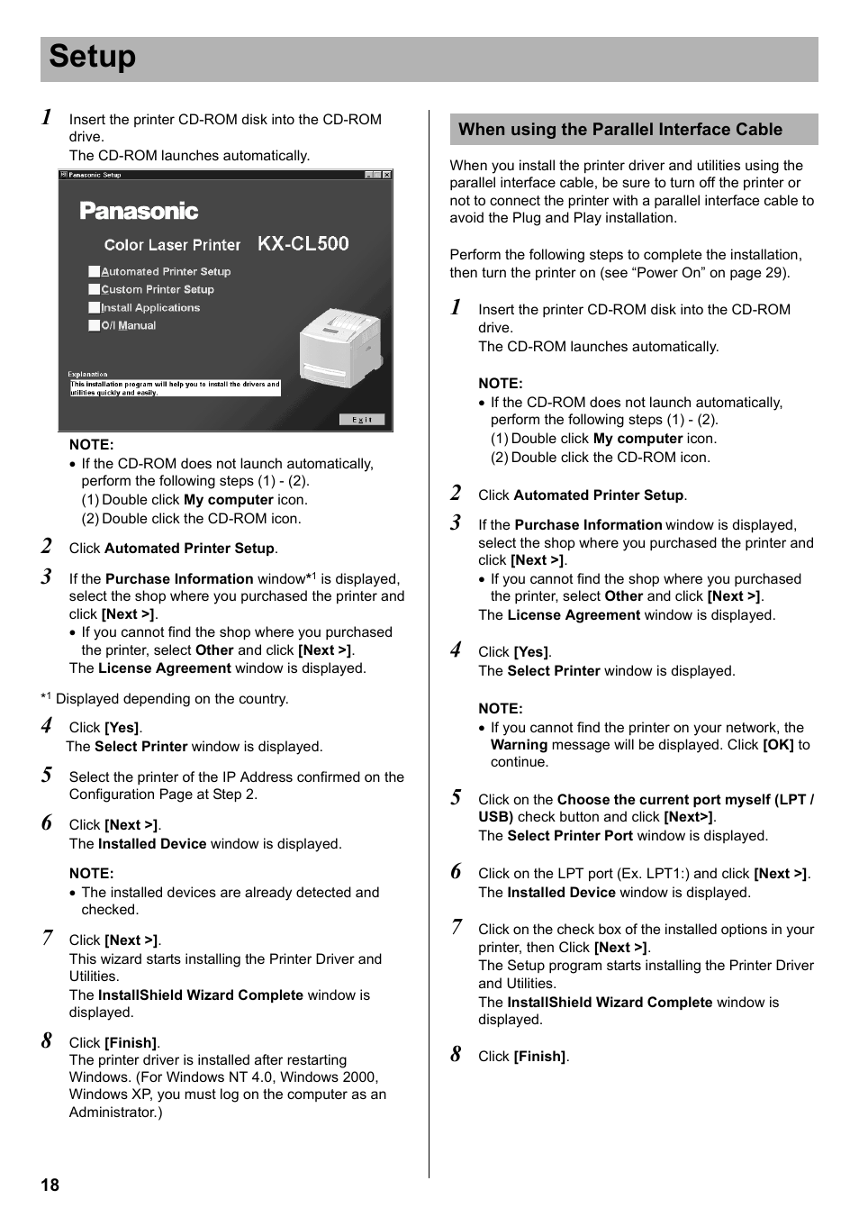 Setup | Panasonic KX-CL510 User Manual | Page 18 / 32