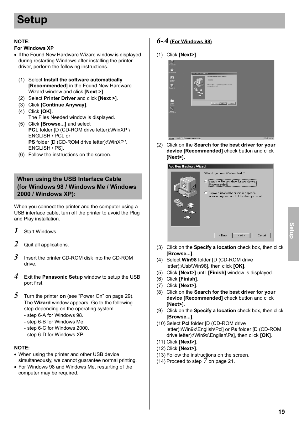 Setup | Panasonic KX-CL510 User Manual | Page 19 / 32