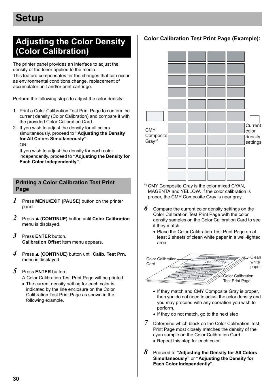 Adjusting the color density (color calibration), Setup | Panasonic KX-CL510 User Manual | Page 30 / 32