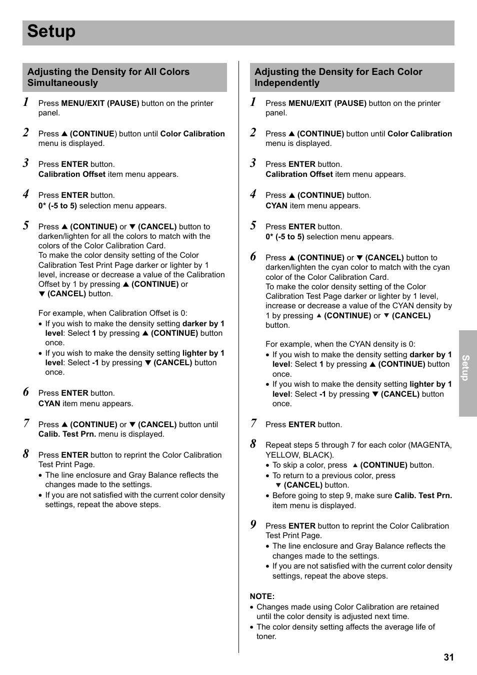 Setup | Panasonic KX-CL510 User Manual | Page 31 / 32