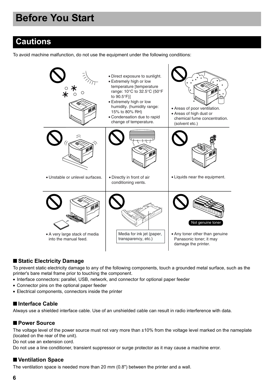 Before you start, Cautions | Panasonic KX-CL510 User Manual | Page 6 / 32