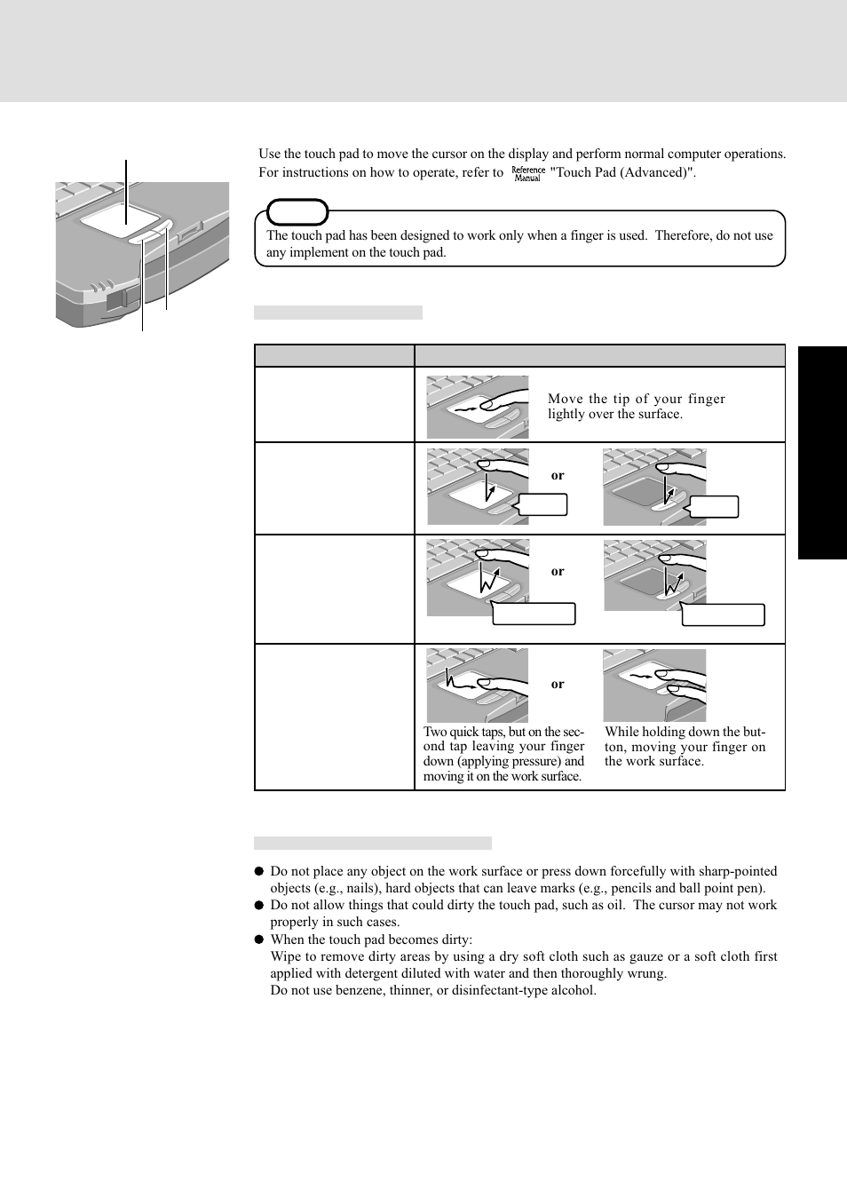 Touch pad, Basic operation), Basic operation | Handling the touch pad | Panasonic CF-72 Series P User Manual | Page 15 / 36