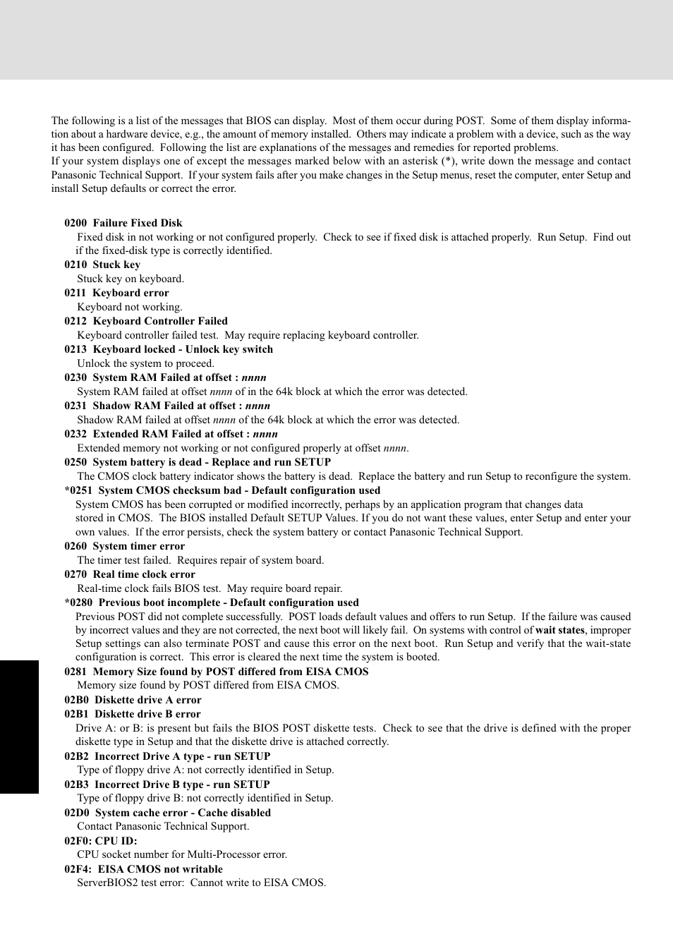 List of error codes | Panasonic CF-72 Series P User Manual | Page 20 / 36
