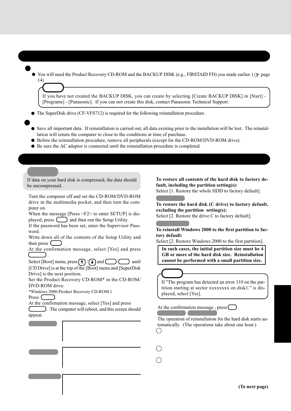 Reinstalling software, Before reinstallation, Reinstalling | Troub leshooting | Panasonic CF-72 Series P User Manual | Page 25 / 36