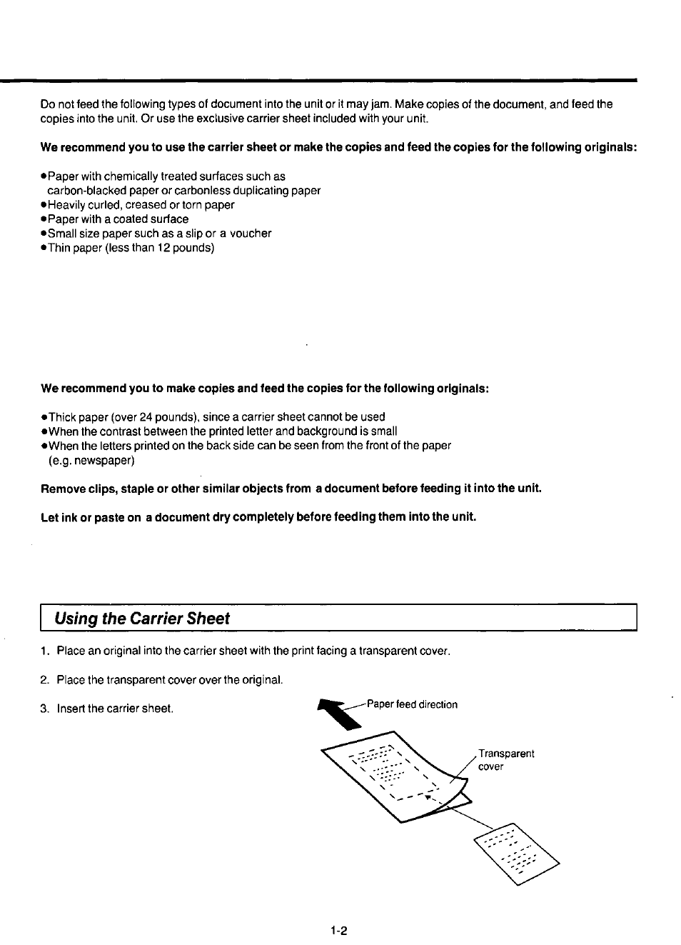 Using the carrier sheet | Panasonic KX-F220 User Manual | Page 23 / 132