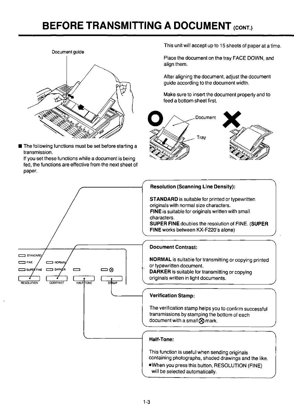 Before transmitting a document | Panasonic KX-F220 User Manual | Page 24 / 132