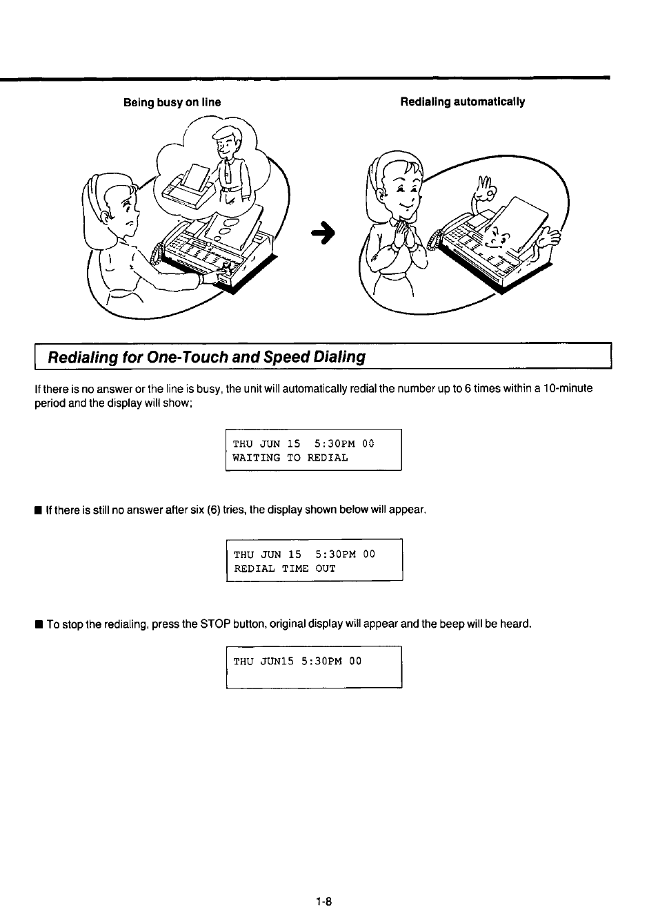 Redialing automatically, Redialing for one-touch and speed dialing | Panasonic KX-F220 User Manual | Page 29 / 132