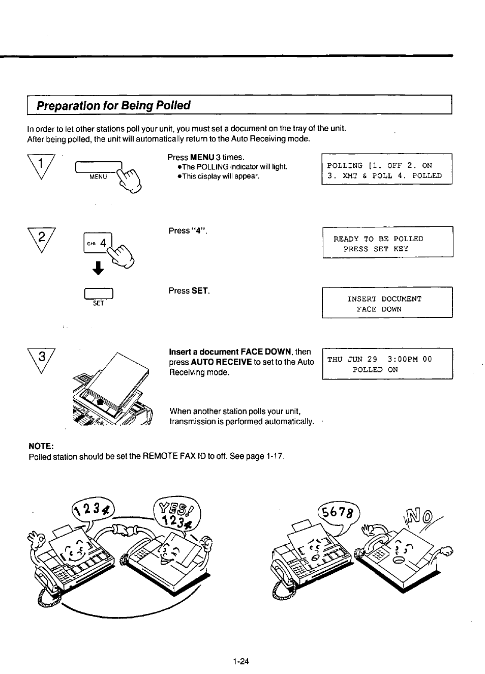 Preparation for being polied, Note, Preparation for being polled | Panasonic KX-F220 User Manual | Page 45 / 132