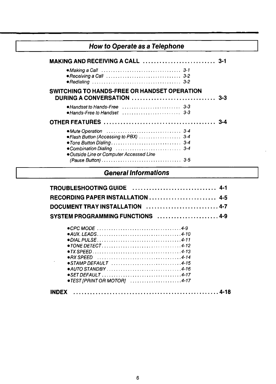 Other features, Index -18 | Panasonic KX-F220 User Manual | Page 7 / 132