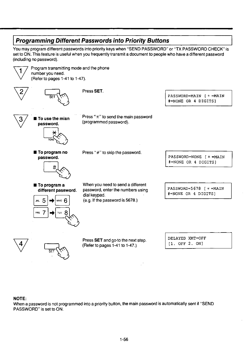 To program no password, To programa different password, Note | Panasonic KX-F220 User Manual | Page 77 / 132