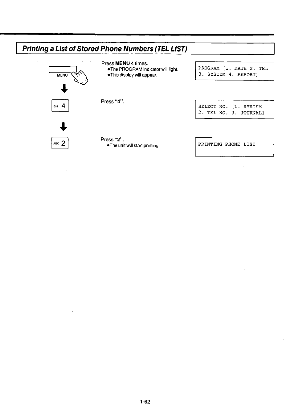 I ...~'ti, Printing a list of stored phone numbers (tel list) | Panasonic KX-F220 User Manual | Page 83 / 132
