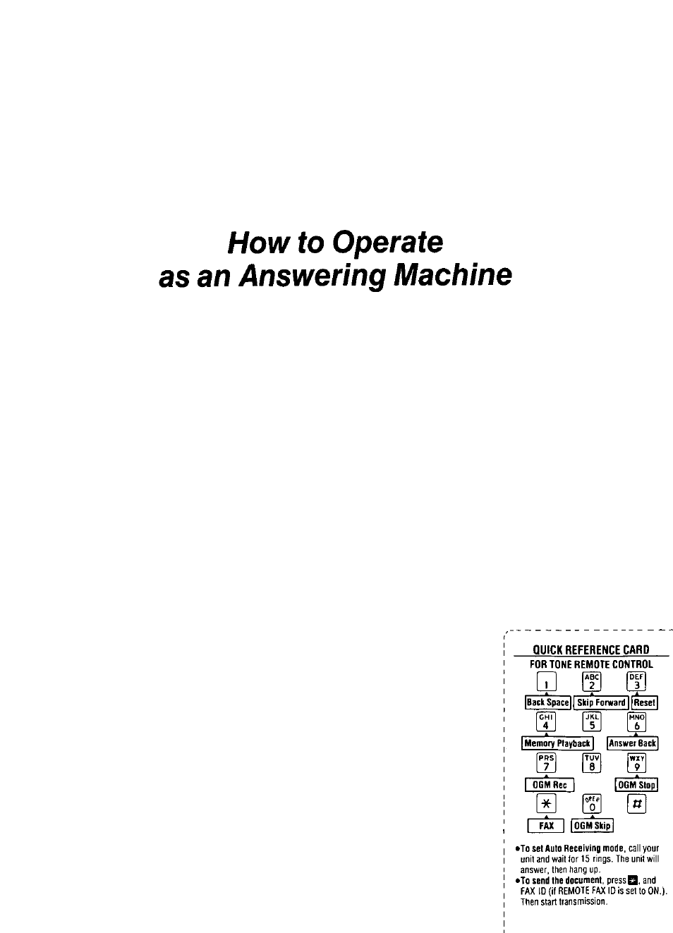 How to operate as an answering machine | Panasonic KX-F220 User Manual | Page 87 / 132