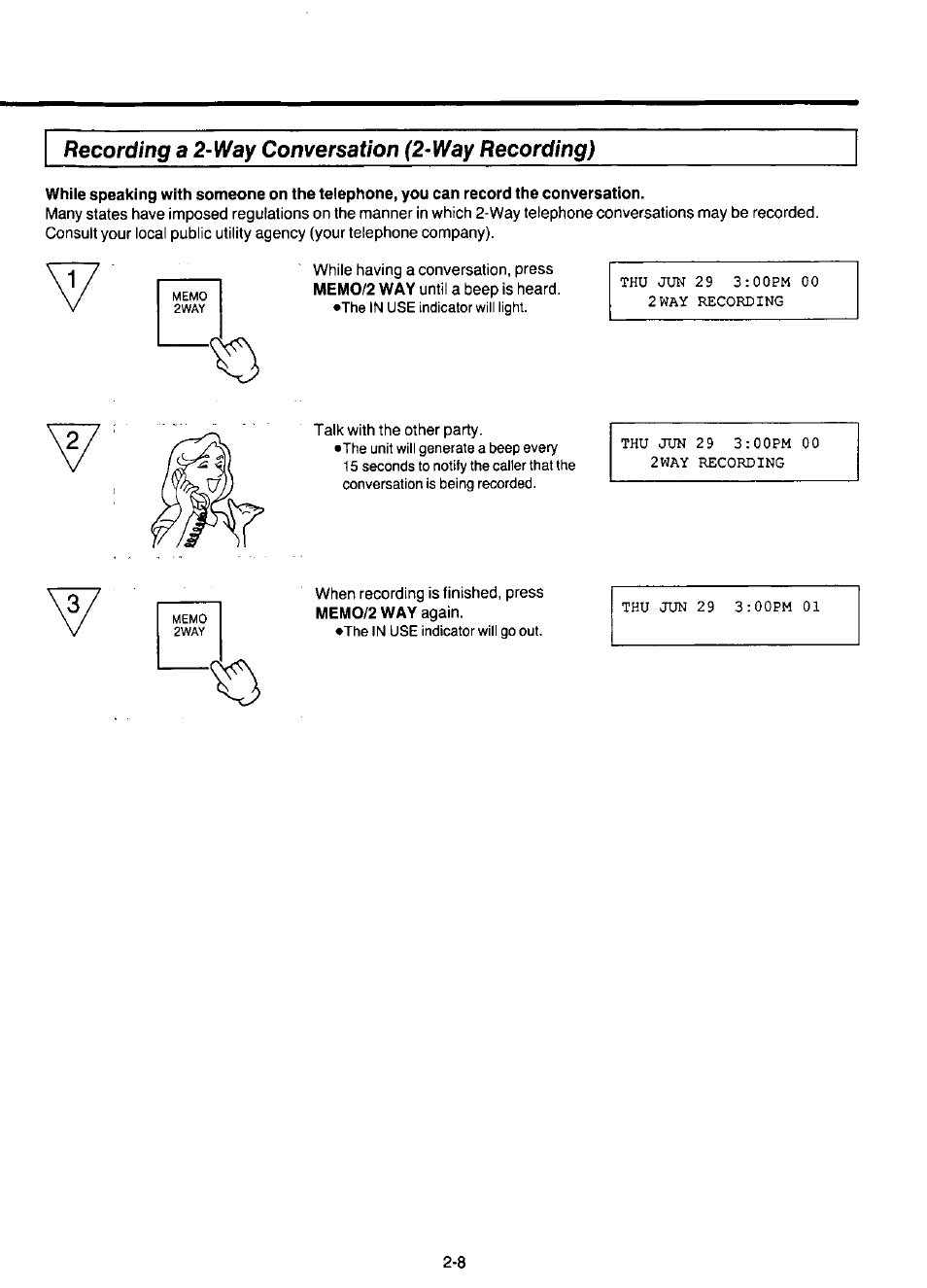 Recording a 2-way conversation (2-way recording) | Panasonic KX-F220 User Manual | Page 95 / 132