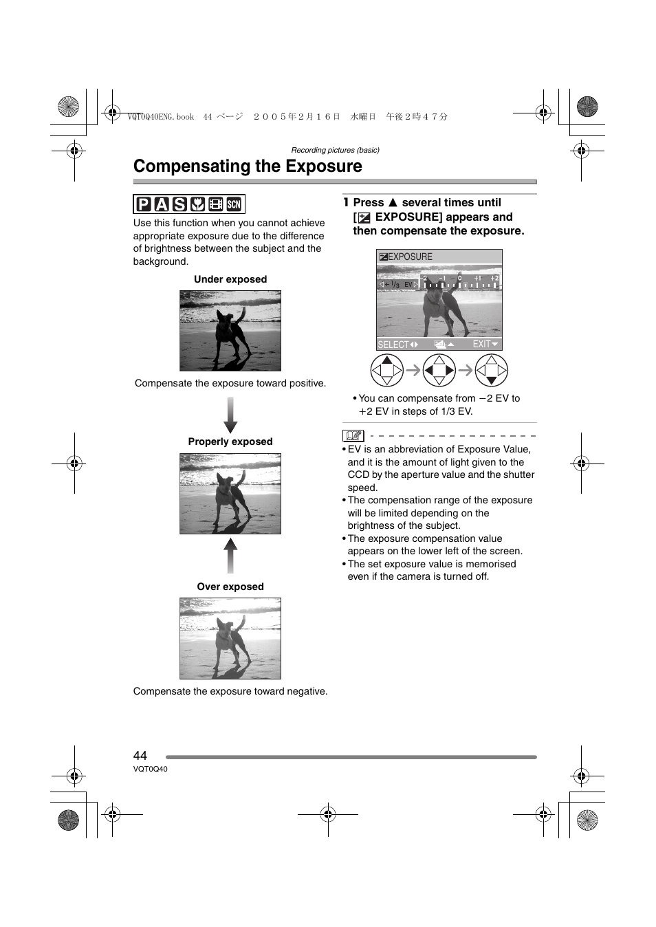 Compensating the exposure | Panasonic DMC-FZ5GN User Manual | Page 44 / 116