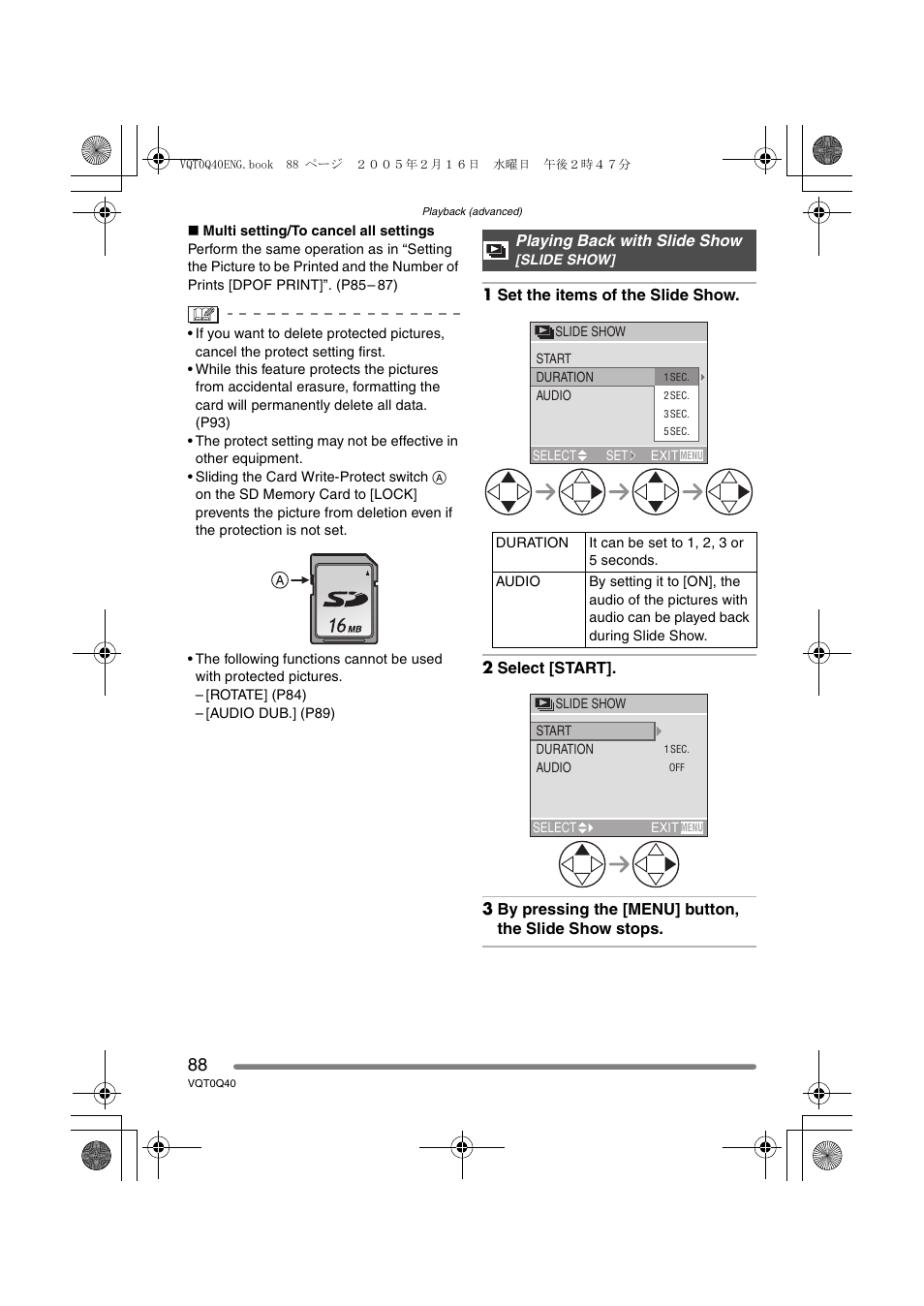 Playing back with slide show | Panasonic DMC-FZ5GN User Manual | Page 88 / 116