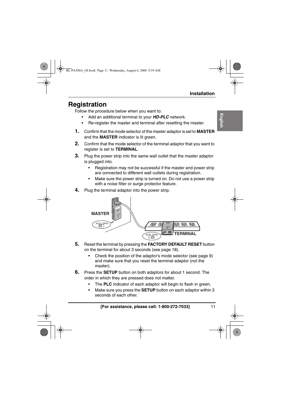 Installation, Registration | Panasonic BL-PA300A User Manual | Page 11 / 56