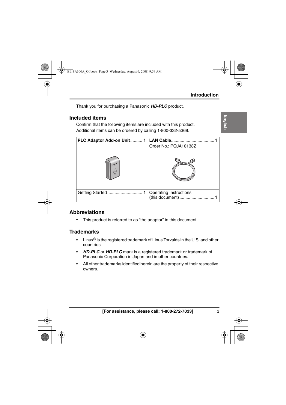 Introduction | Panasonic BL-PA300A User Manual | Page 3 / 56