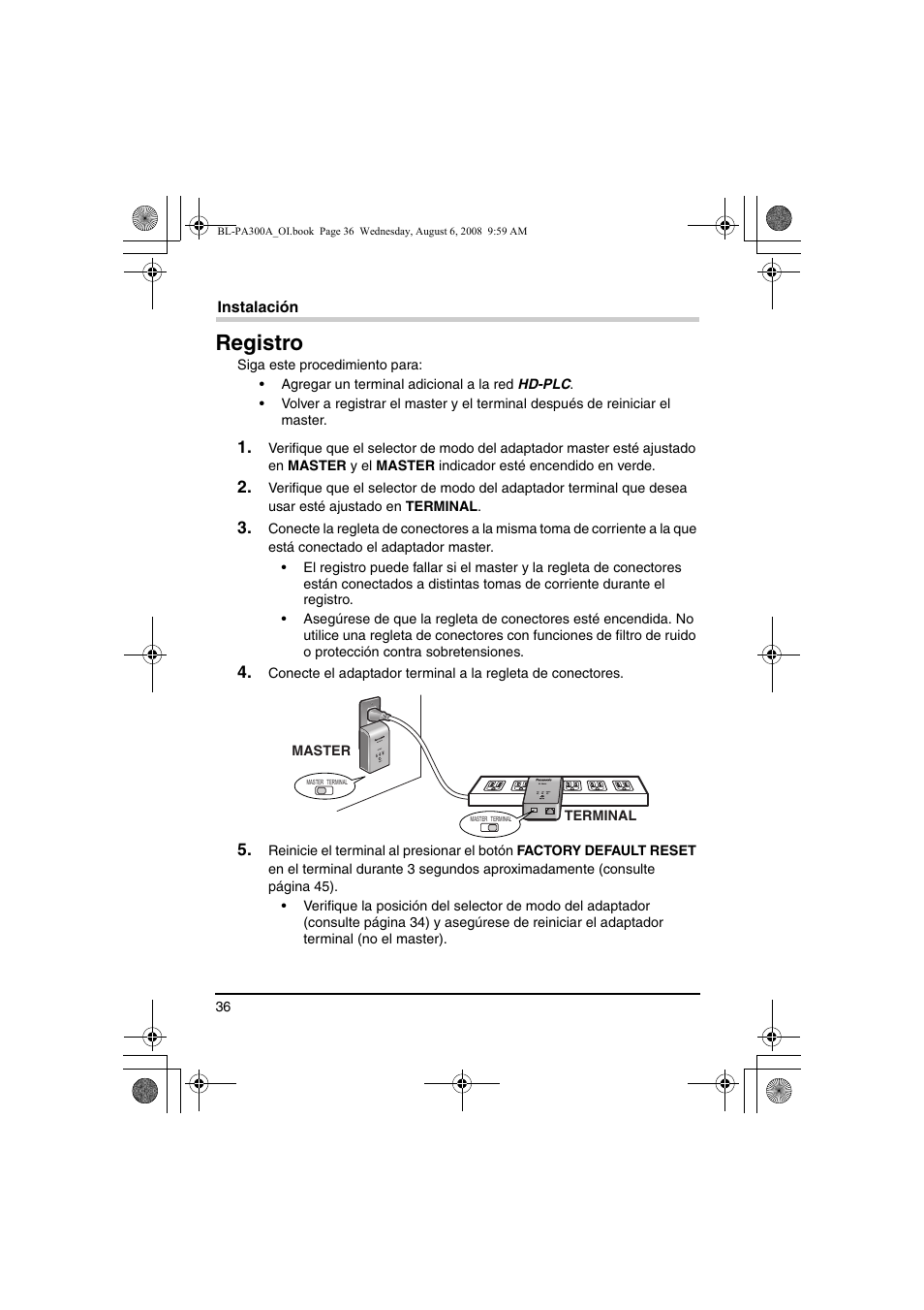 Instalación, Registro | Panasonic BL-PA300A User Manual | Page 36 / 56