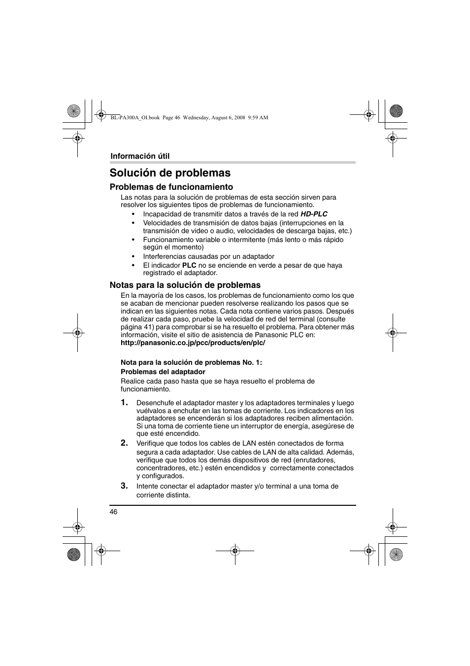 Solución de problemas | Panasonic BL-PA300A User Manual | Page 46 / 56