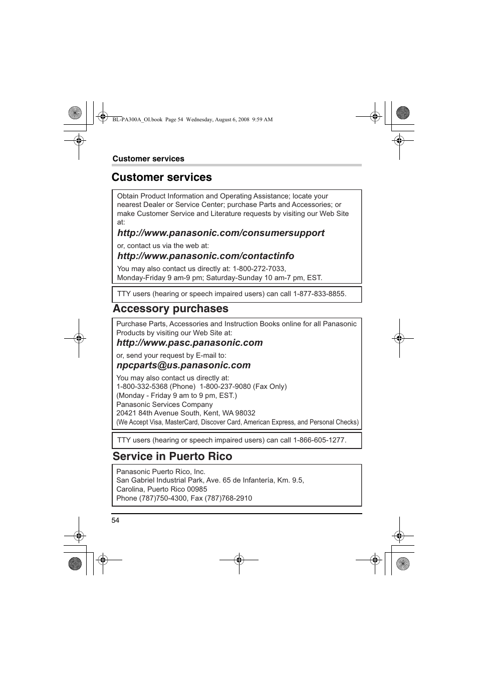 Panasonic BL-PA300A User Manual | Page 54 / 56