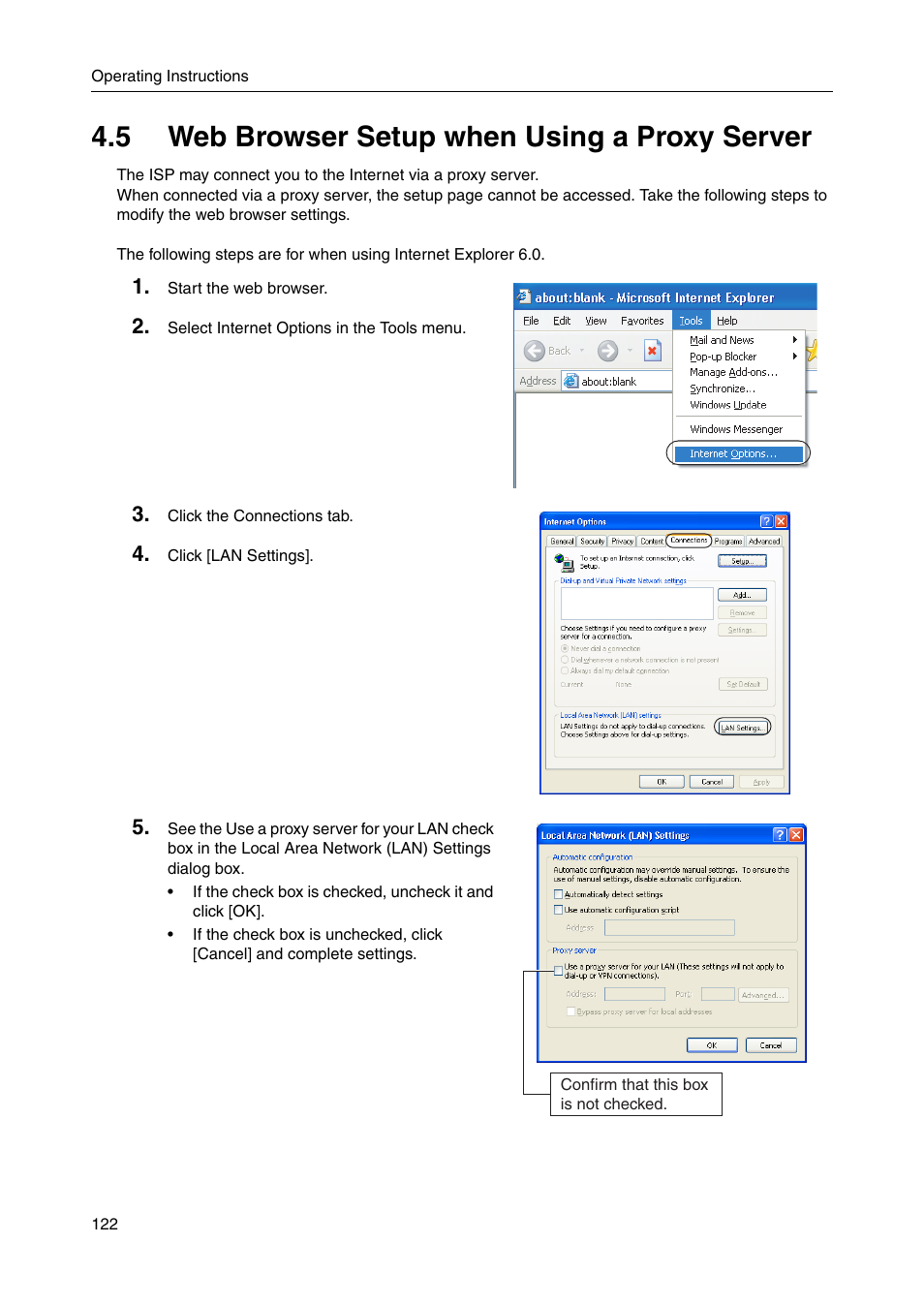 5 web browser setup when using a proxy server | Panasonic BBHGW700A User Manual | Page 122 / 142